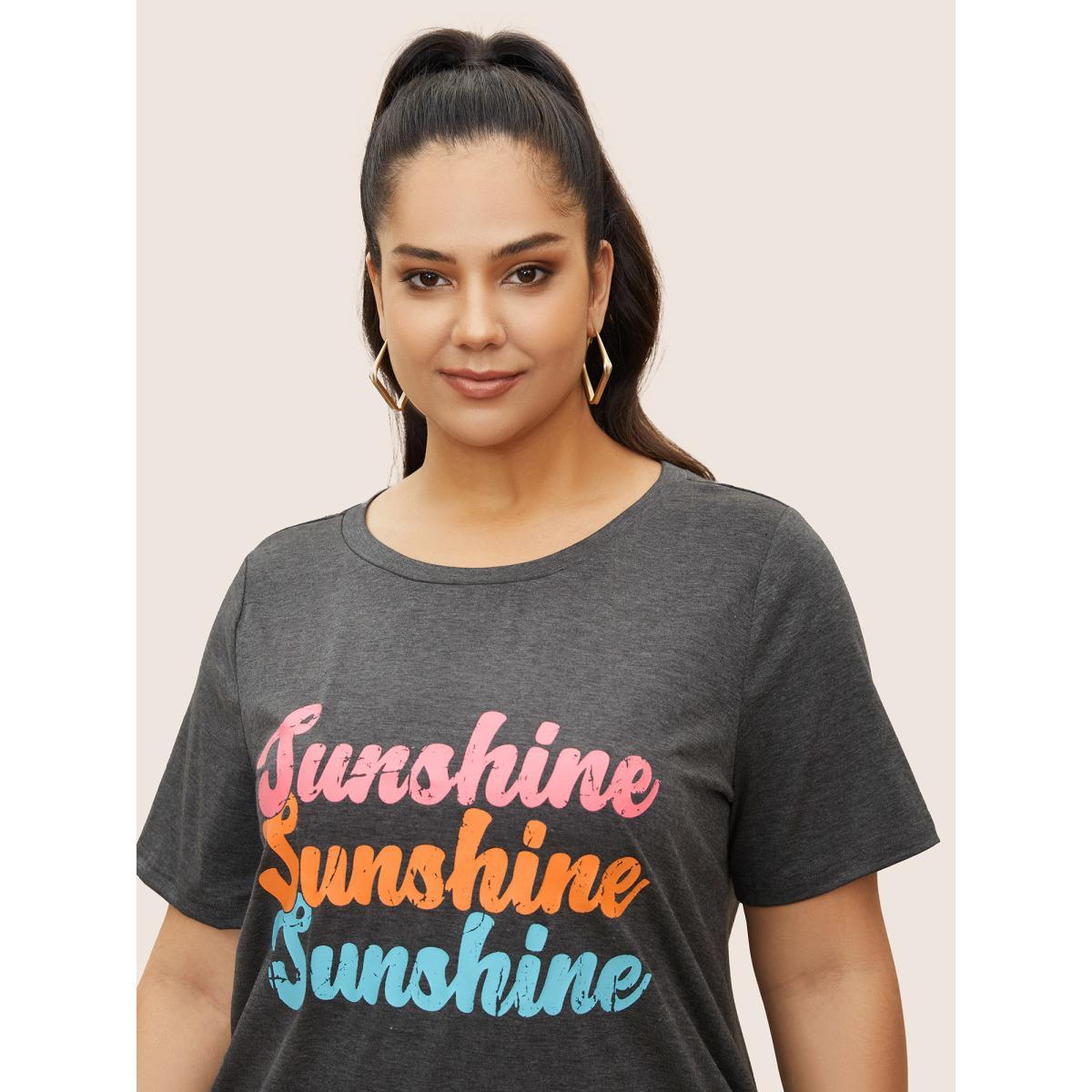 Plus Size Color Letter Print Heather Round Neck T-shirt DimGray Women Casual Positive slogan Everyday T-shirts BloomChic 26/4X Product Image