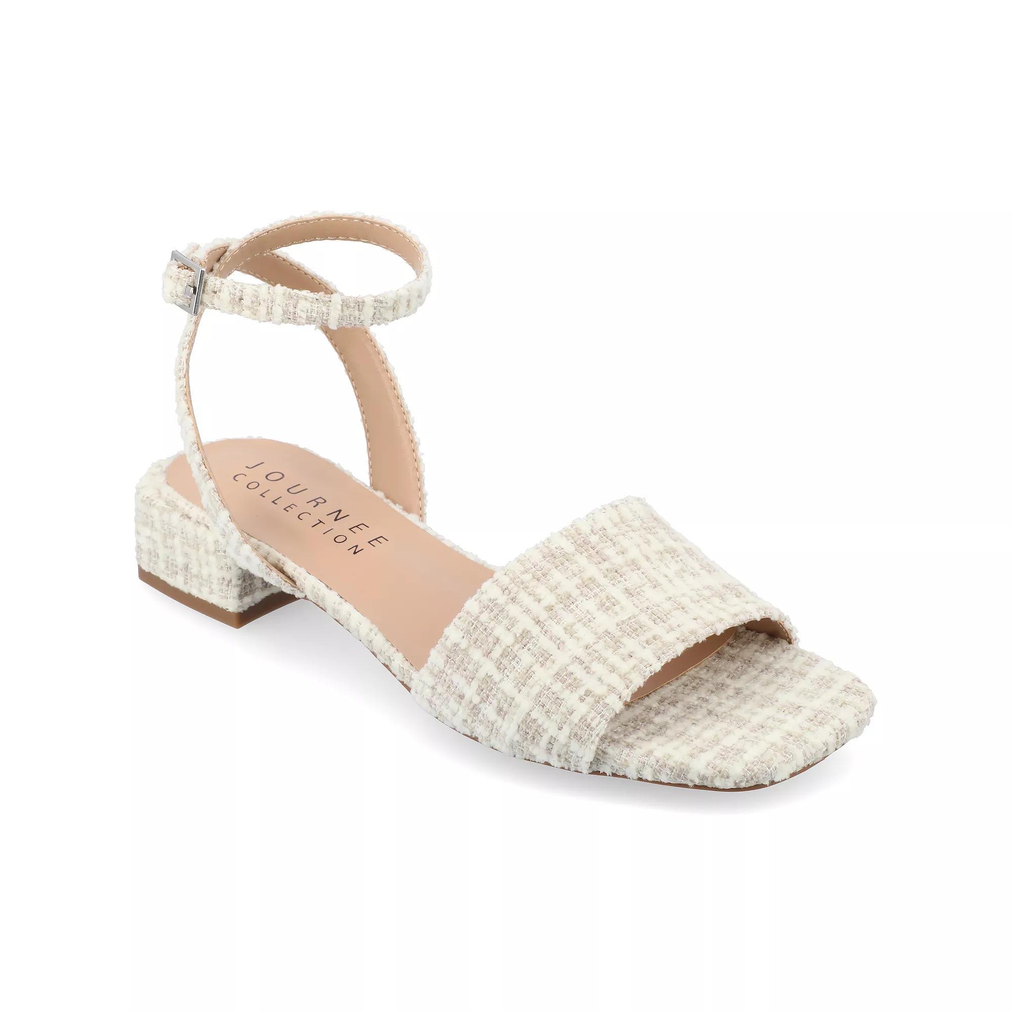 Journee Adleey Women's Tru Comfort Foam Tweed Low Block Heel Sandals, Size: 7.5, Black Product Image
