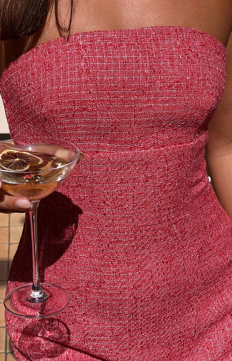 Monaco Red Tweed Strapless Mini Dress Product Image