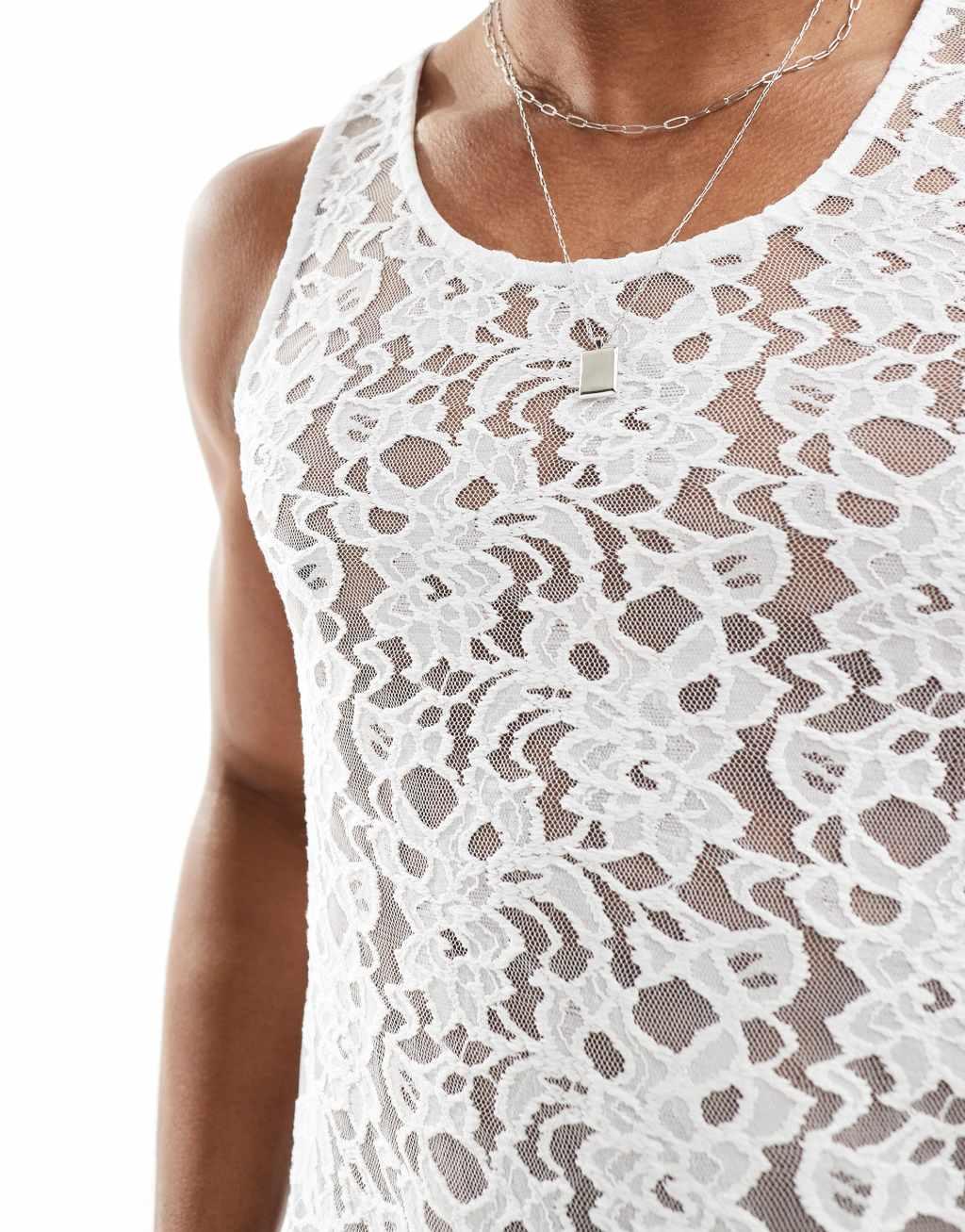 ASOS DESIGN standard tank top in white lace  Product Image