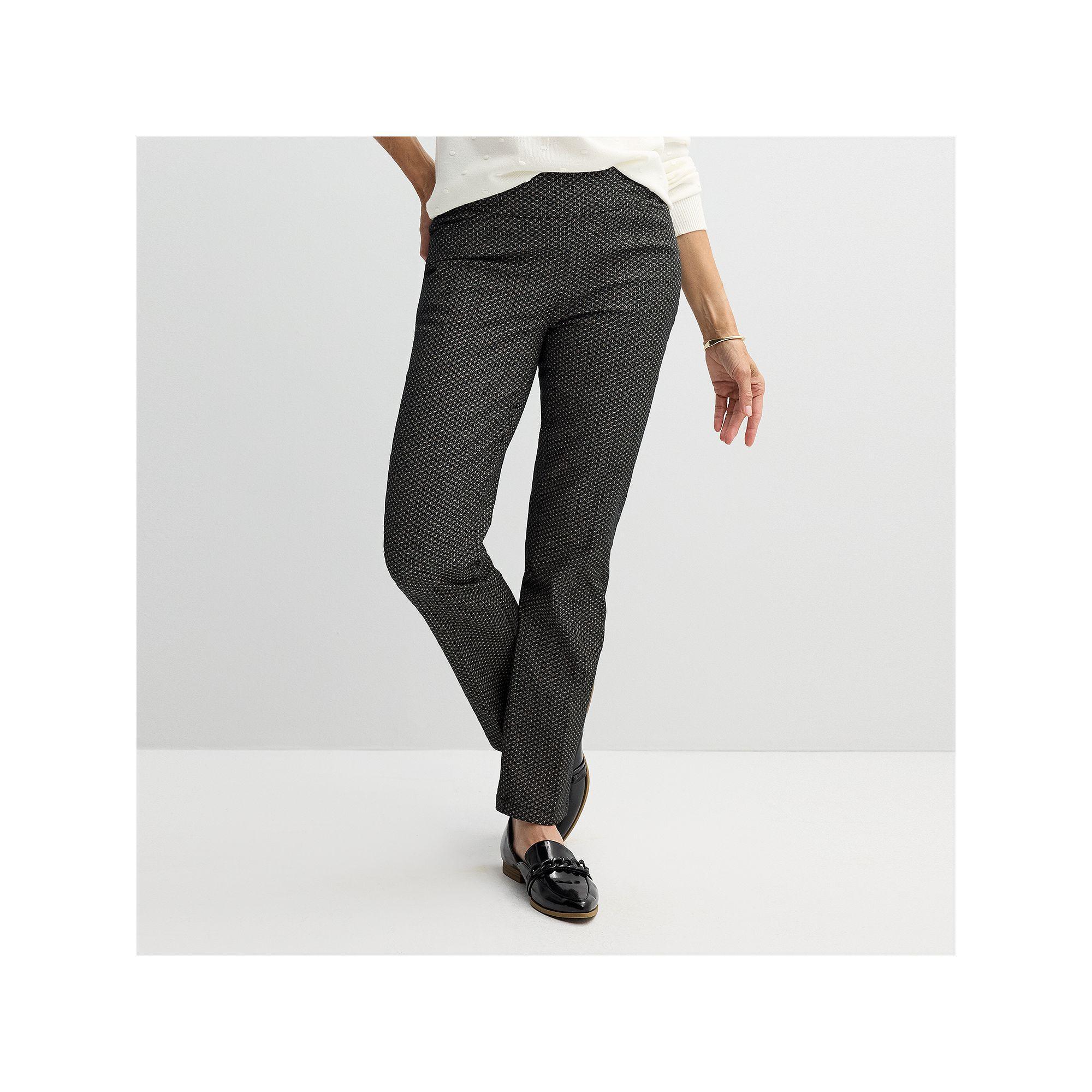 Petite Women's Croft & Barrow® 4-Pocket Effortless Stretch Pull-On Straight-Leg Pants, Size: 16 Petite, Black Micro Geo Product Image