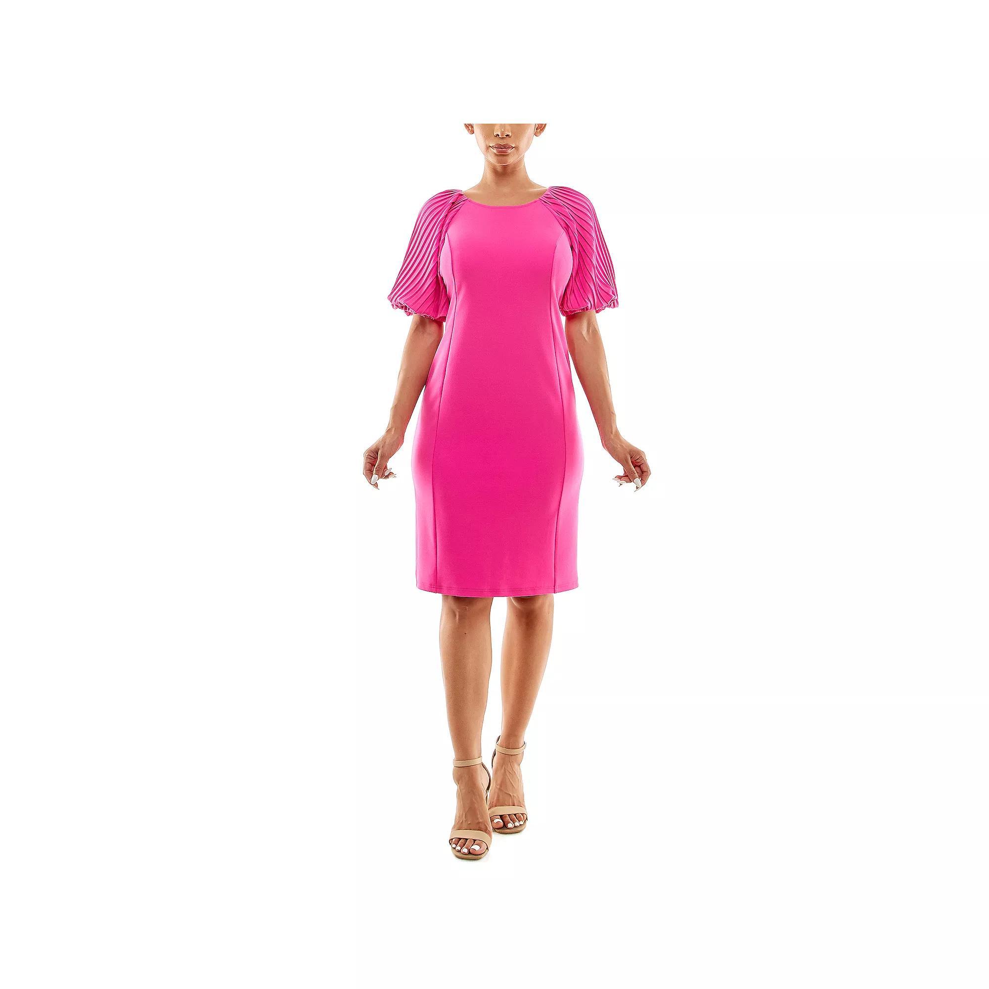 Women's Nina Leonard Pleated Puff Sleeve Dress, Size: Small, Pink Product Image