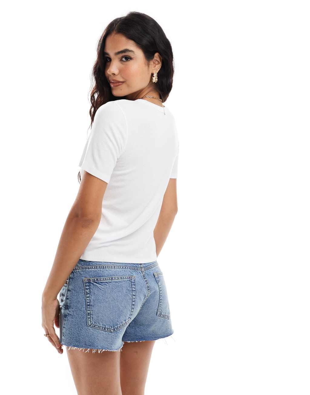 Vero Moda Aware supersoft ribbed t-shirt in white Product Image