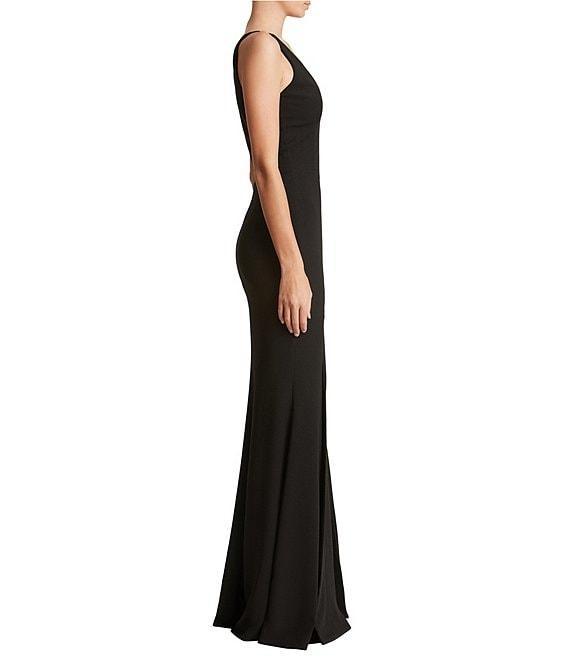 Dress the Population Iris Crepe Plunge V-Neck Thigh High Slit Sleeveless Gown Product Image