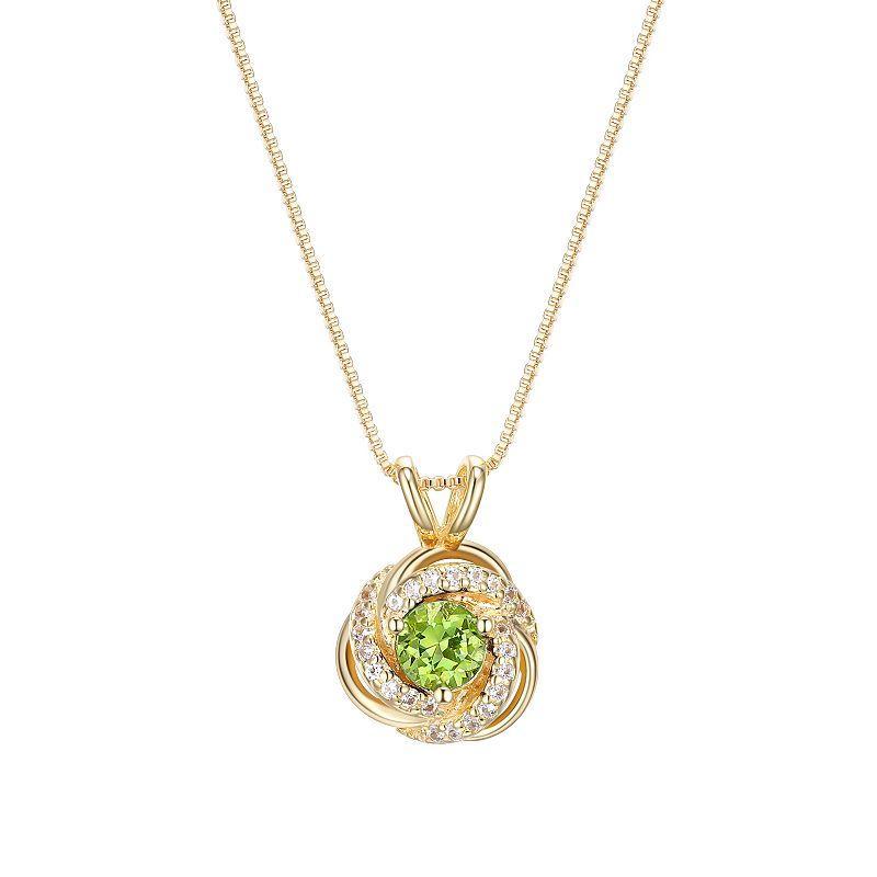 Tokens of Love Sterling Silver Peridot Birthstone Love Knot Pendant Necklace, Womens 18k Gold Plated Product Image