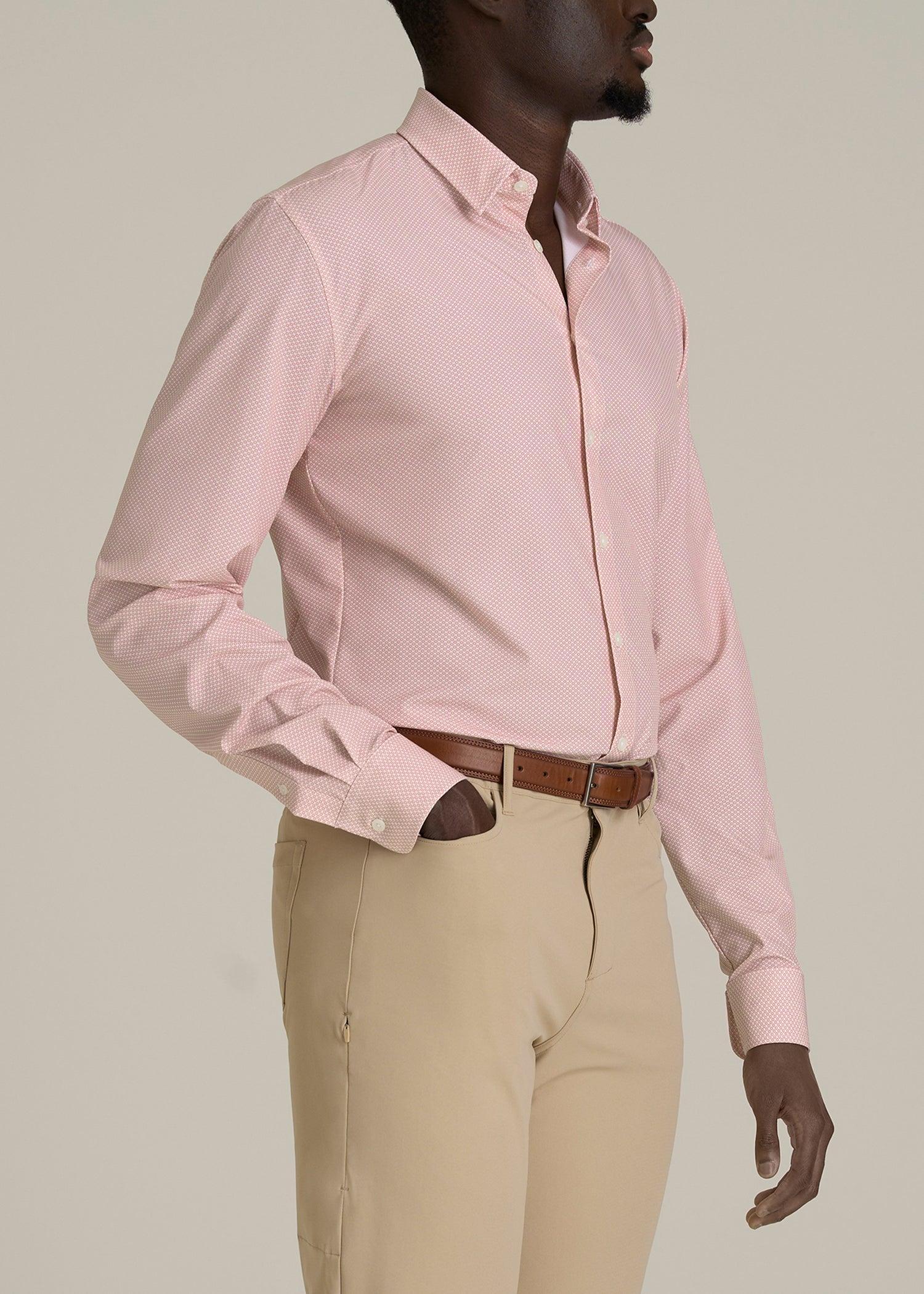 Traveler Stretch Dress Shirt for Tall Men in Light Orange Geometric Product Image