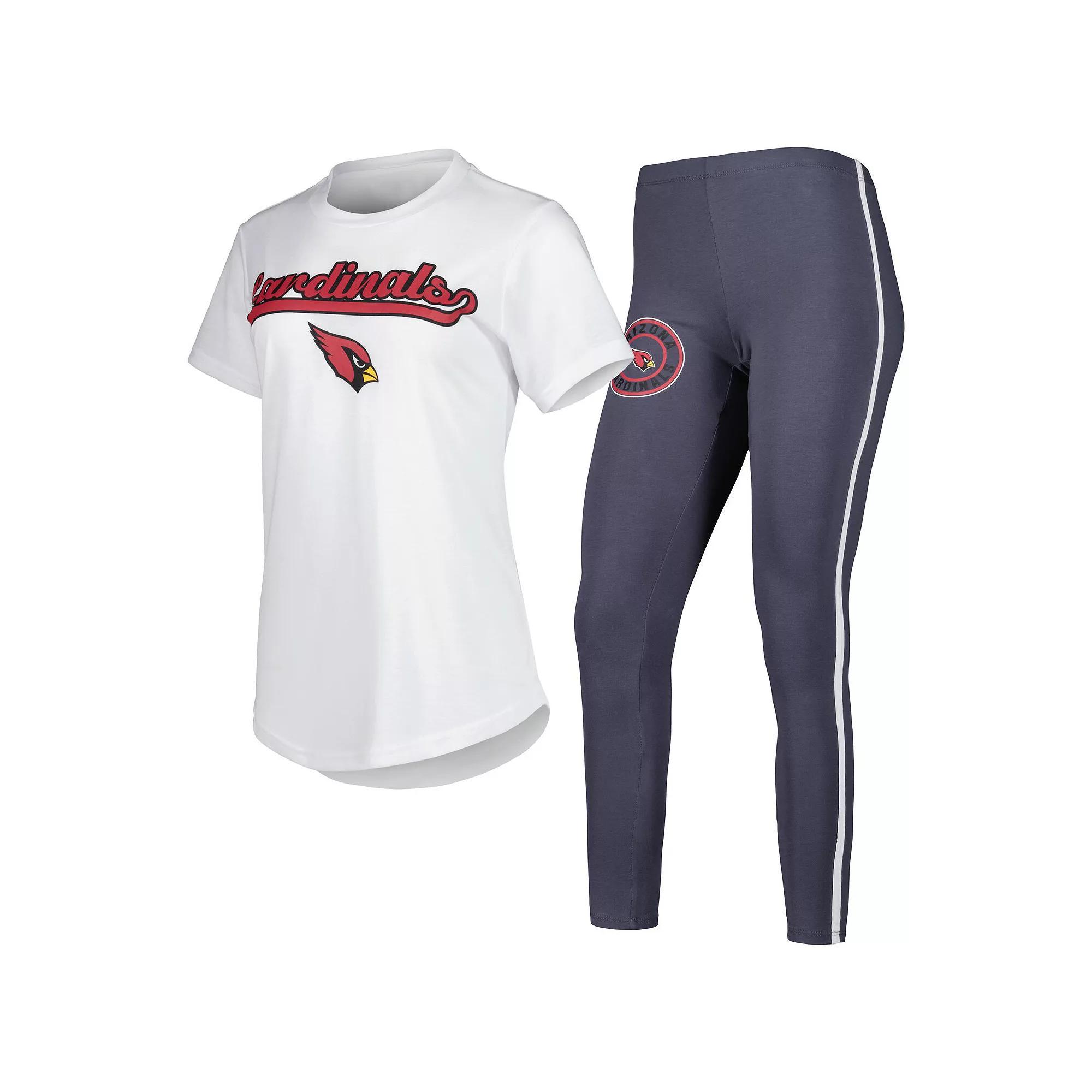 Women's Concepts Sport White/Charcoal Arizona Cardinals Sonata T-Shirt & Leggings Sleep Set, Size: 2XL Product Image