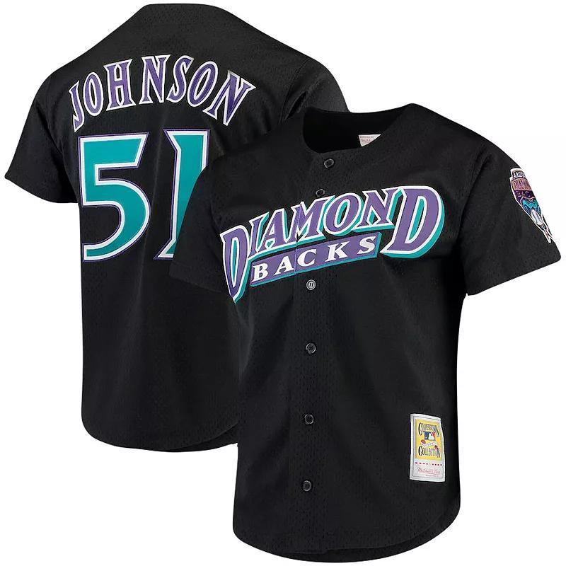 Men's Mitchell & Ness Randy Johnson Black Arizona Diamondbacks Big & Tall Cooperstown Collection Mesh Button-Up Jersey, Size: 2XB Product Image