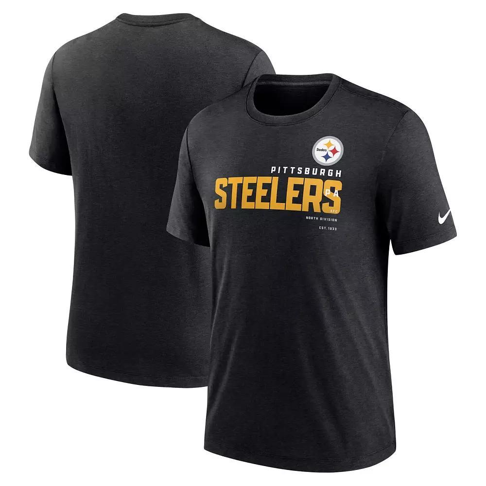 Men's Nike Heather Black Pittsburgh Steelers Team Tri-Blend T-Shirt, Size: Small, Charco Product Image