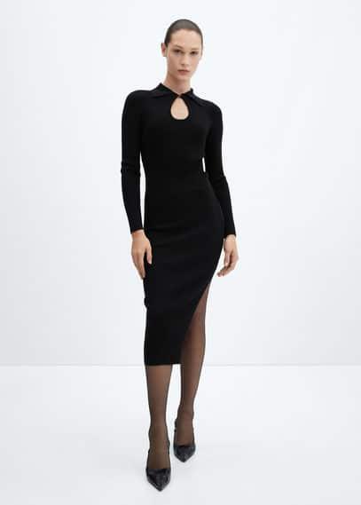 Mango Womens Opening Detail Ribbed Knit Dress Product Image
