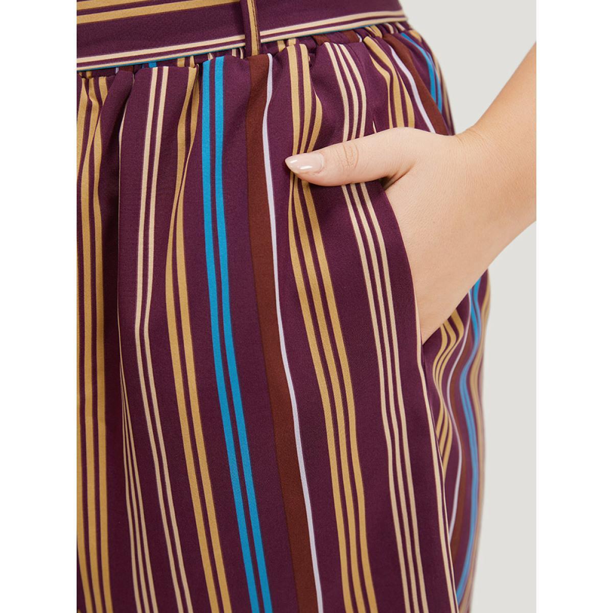 Plus Size Colour Striped Print Belted Wrap Hem Shorts Women Multicolor Vacation Cross straps Dailywear Shorts BloomChic 12/L Product Image