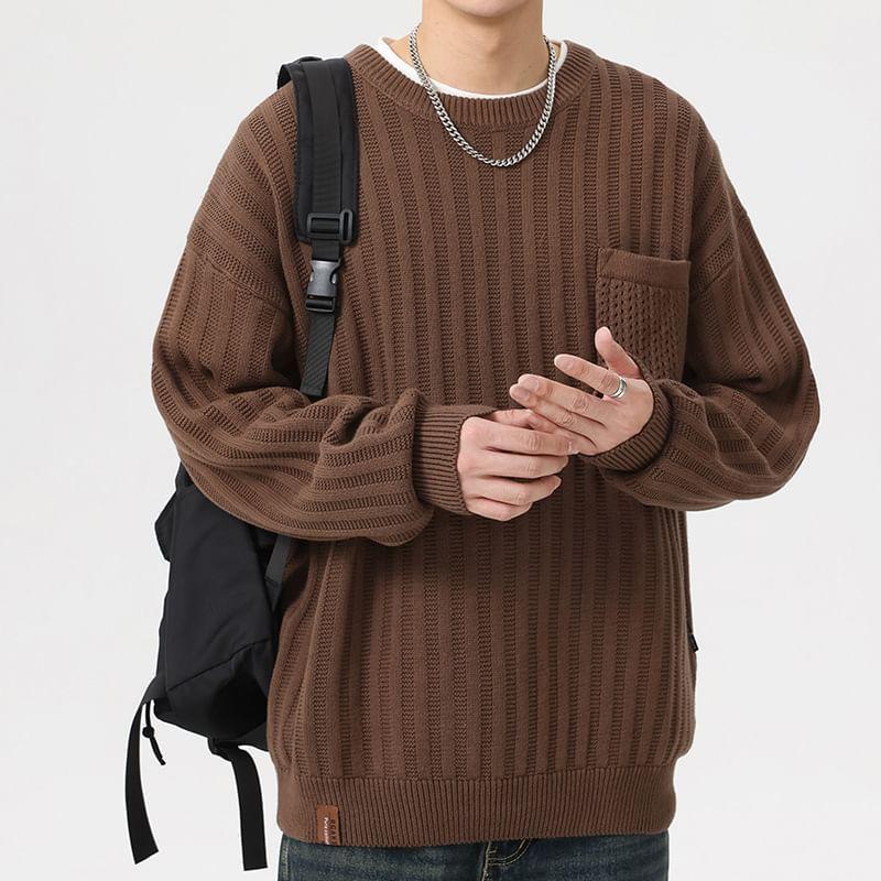 Long-Sleeve Crew Neck Striped Sweater Product Image