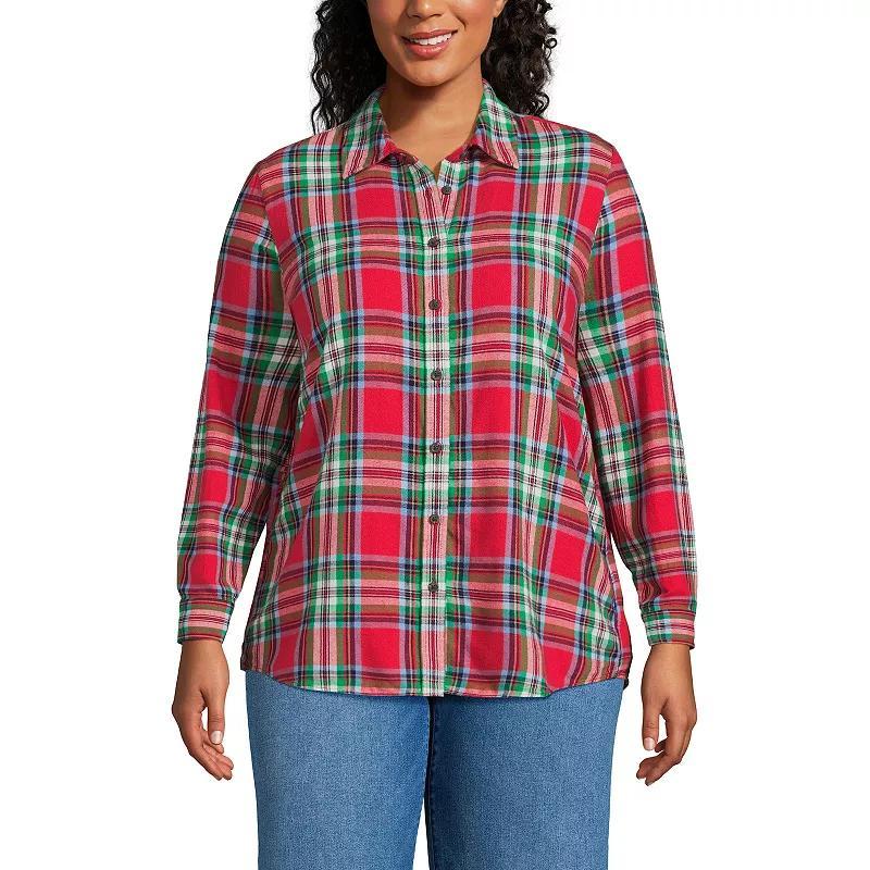 Plus Size Lands' End Plaid Boyfriend Flannel Shirt, Women's, Size: 2XL, Ivory Blue Plaid Product Image