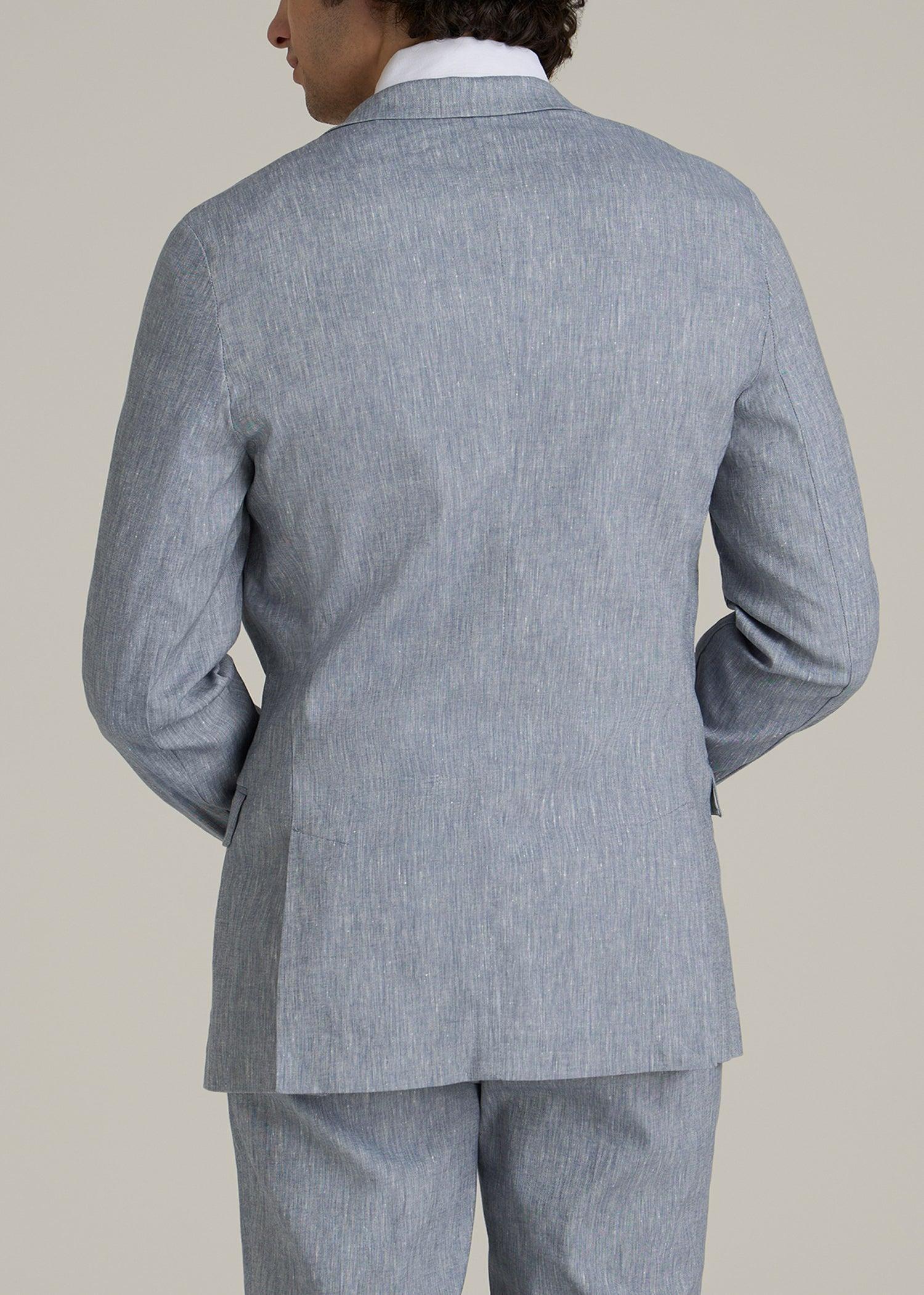 Stretch Linen Blazer for Tall Men in Navy Linen Product Image