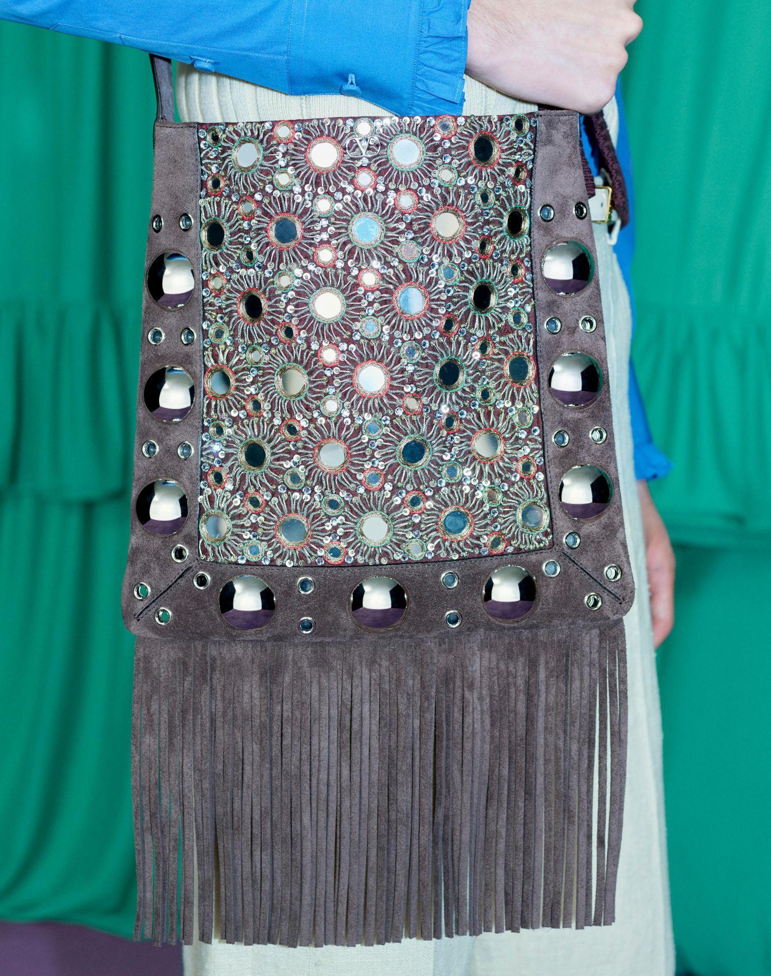 Valentino Garavani Nellcôte Embroidered Shoulder Bag With Fringes Product Image
