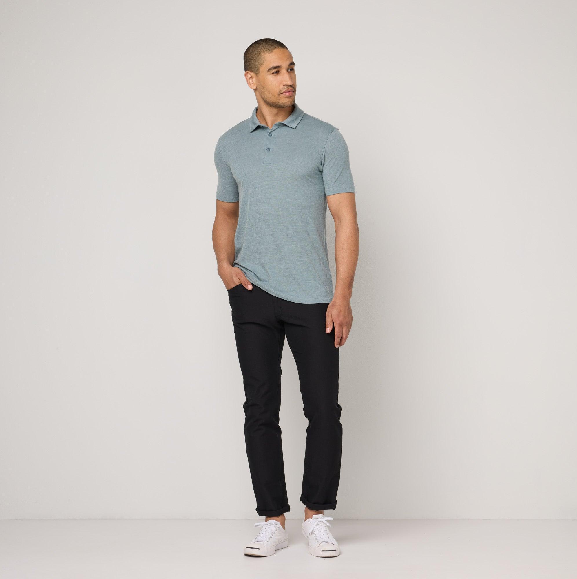 Merino Wool Pique Polo | Gray & Blue Birdseye Product Image