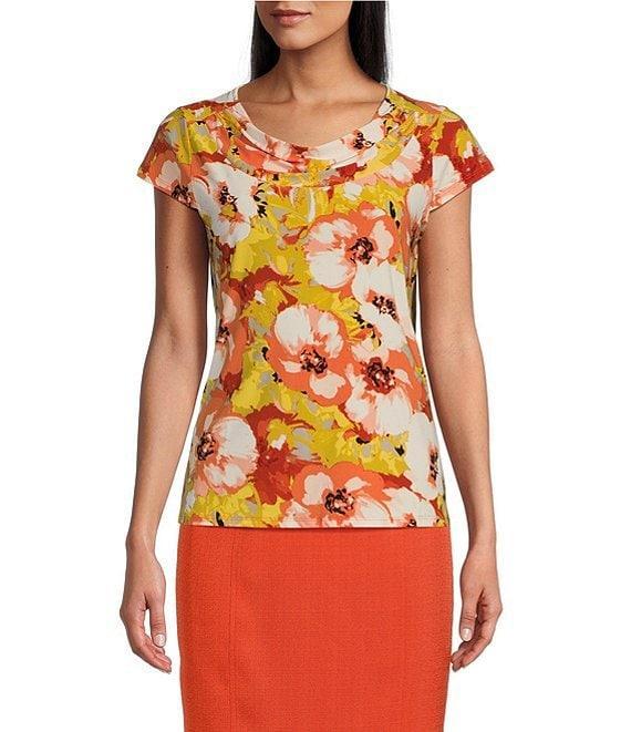 Kasper Floral Print Cowl Neckline Cap Sleeve Top Product Image