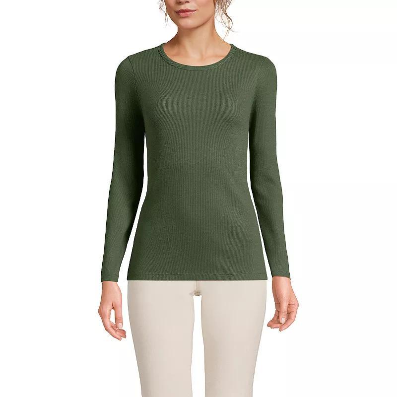 Petite Lands' End Long Sleeve Micro Rib Crewneck T-Shirt, Women's, Size: XL Petite, Gray Grey Product Image