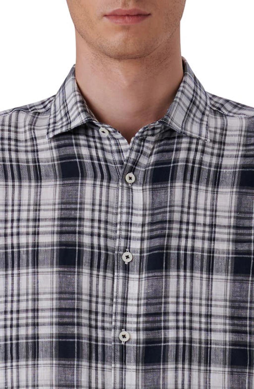 BUGATCHI Shaped Fit Plaid Linen Button-up Shirt In Black Product Image