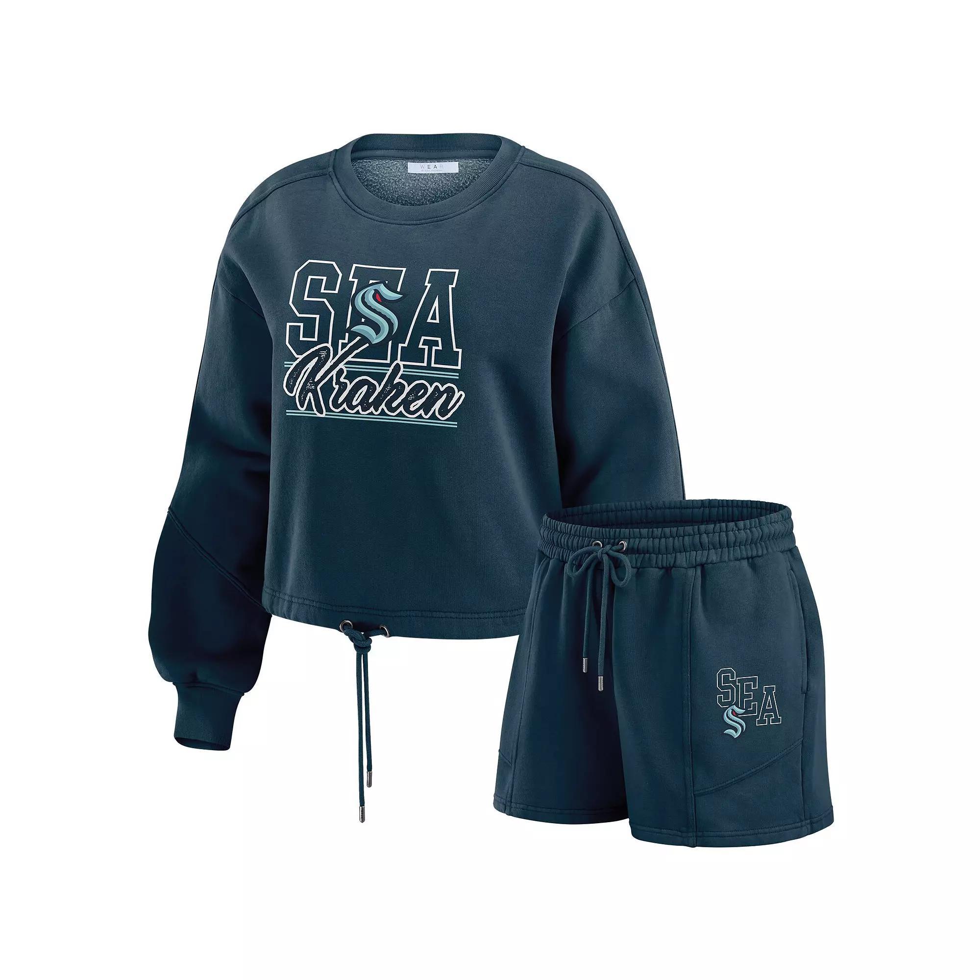 Women's WEAR by Erin Andrews Red Detroit Red Wings Washed Fleece Sweatshirt & Shorts Lounge Set, Size: 2XL Product Image
