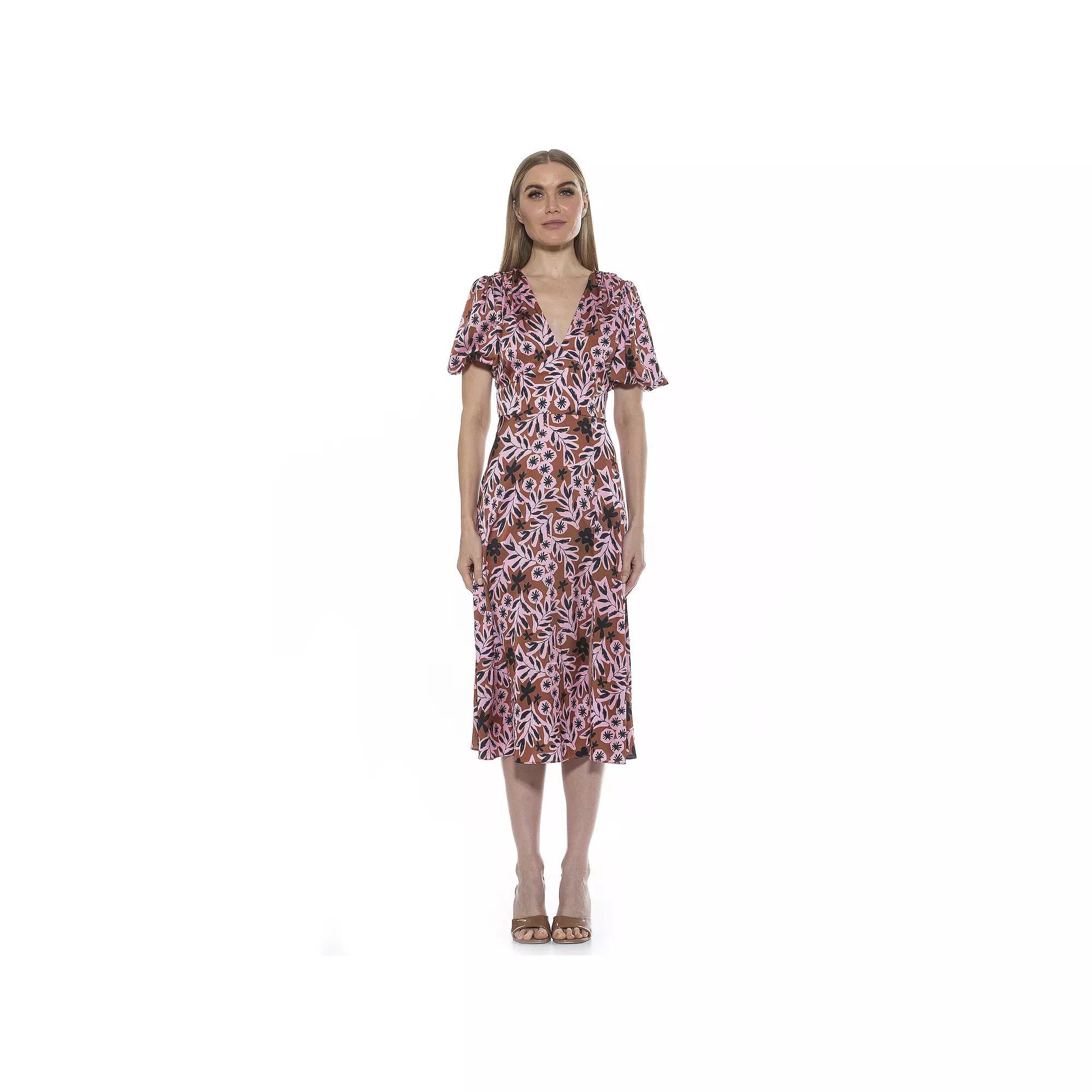 Women's ALEXIA ADMOR Puff-Sleeve Fit & Flare Dress, Size: 10, Brown Floral Product Image