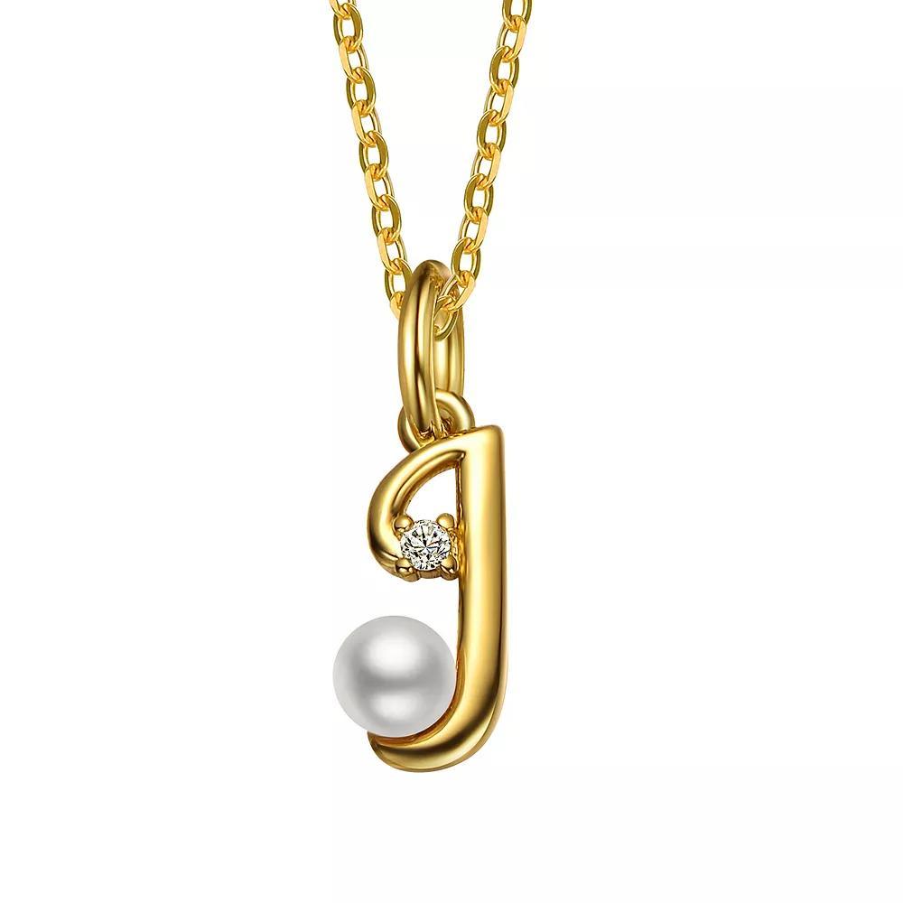 14k Gold Plated Simulated Pearl Initial Pendant Necklace, Womens Product Image