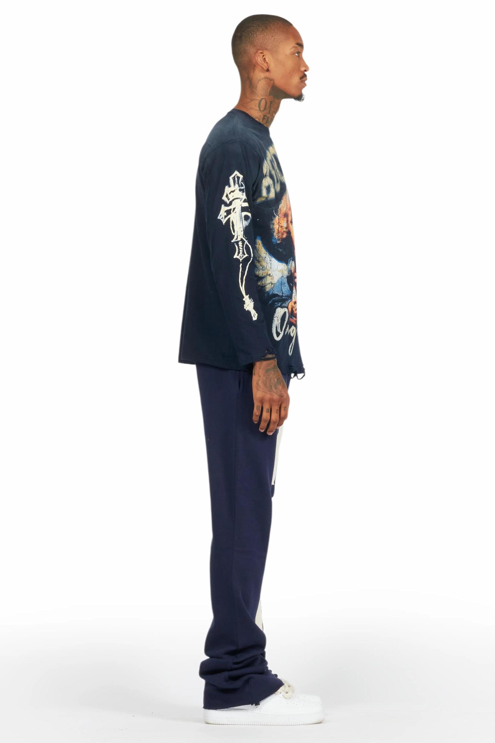 Uko Navy Stacked Baggy Track Pant Male Product Image