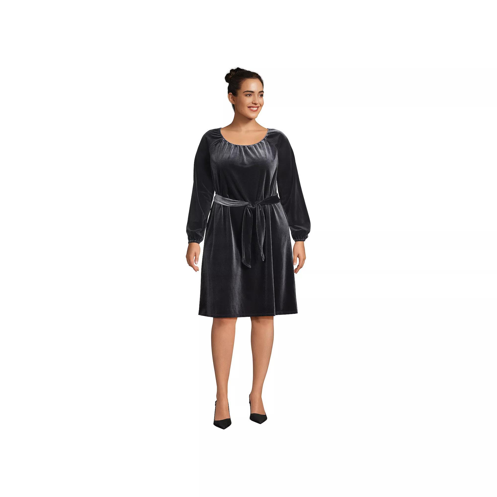 Plus Size Lands' End Velvet Peasant Knee Length Dress, Women's, Size: 1XL, Black Product Image