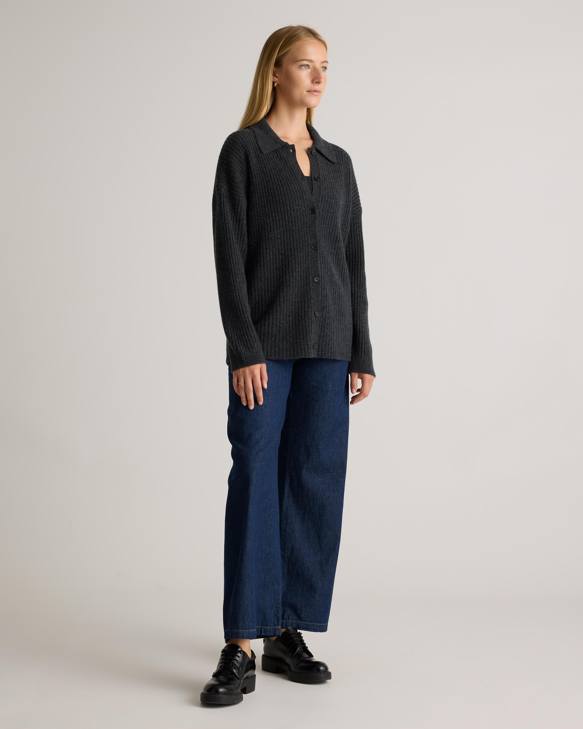 Quince | Women's Mongolian Cashmere Wide-Rib OverSized Collared Cardigan Sweater Size XL Product Image