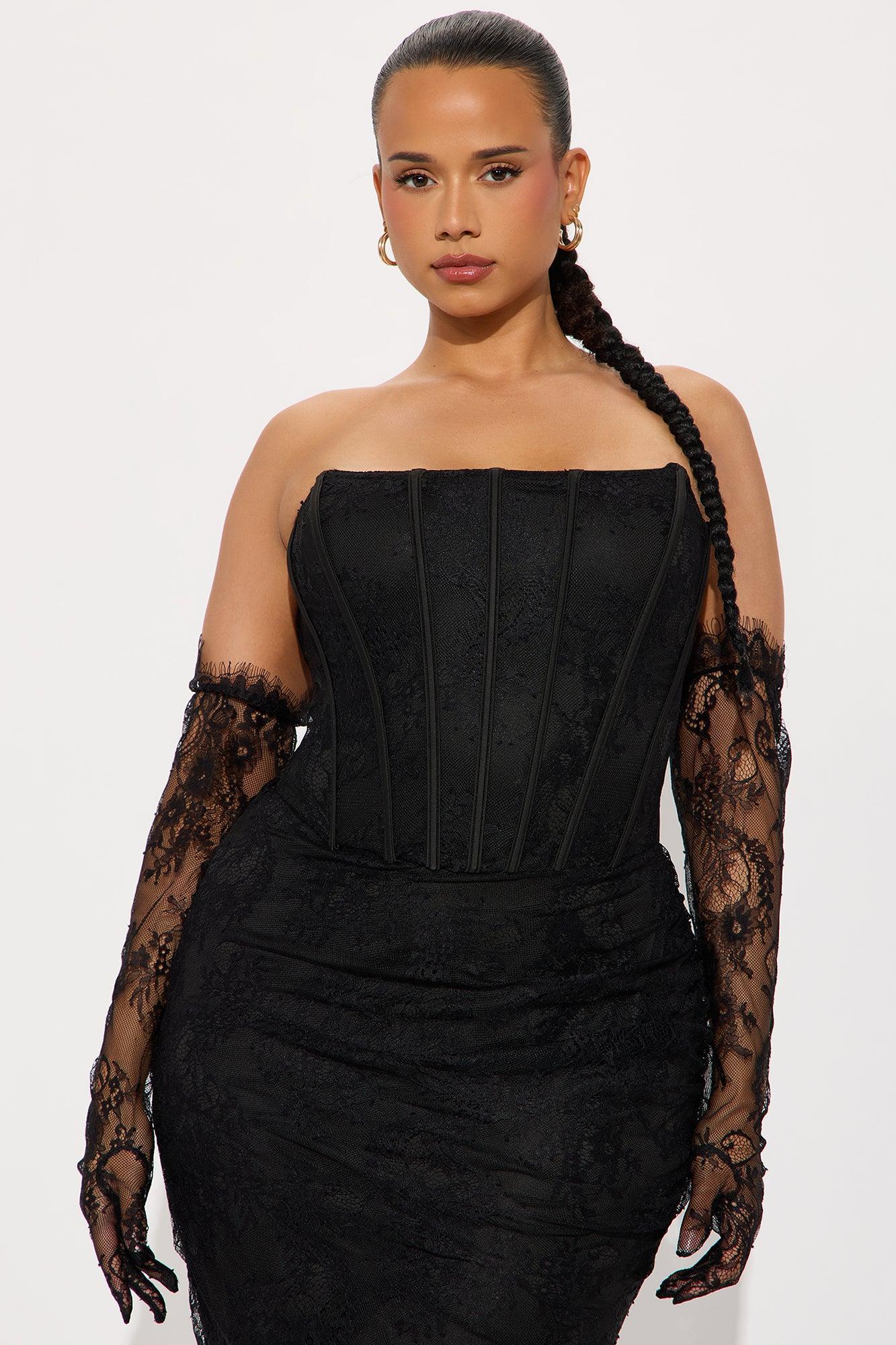 Always Sweet Corset Midi Dress Set - Black Product Image