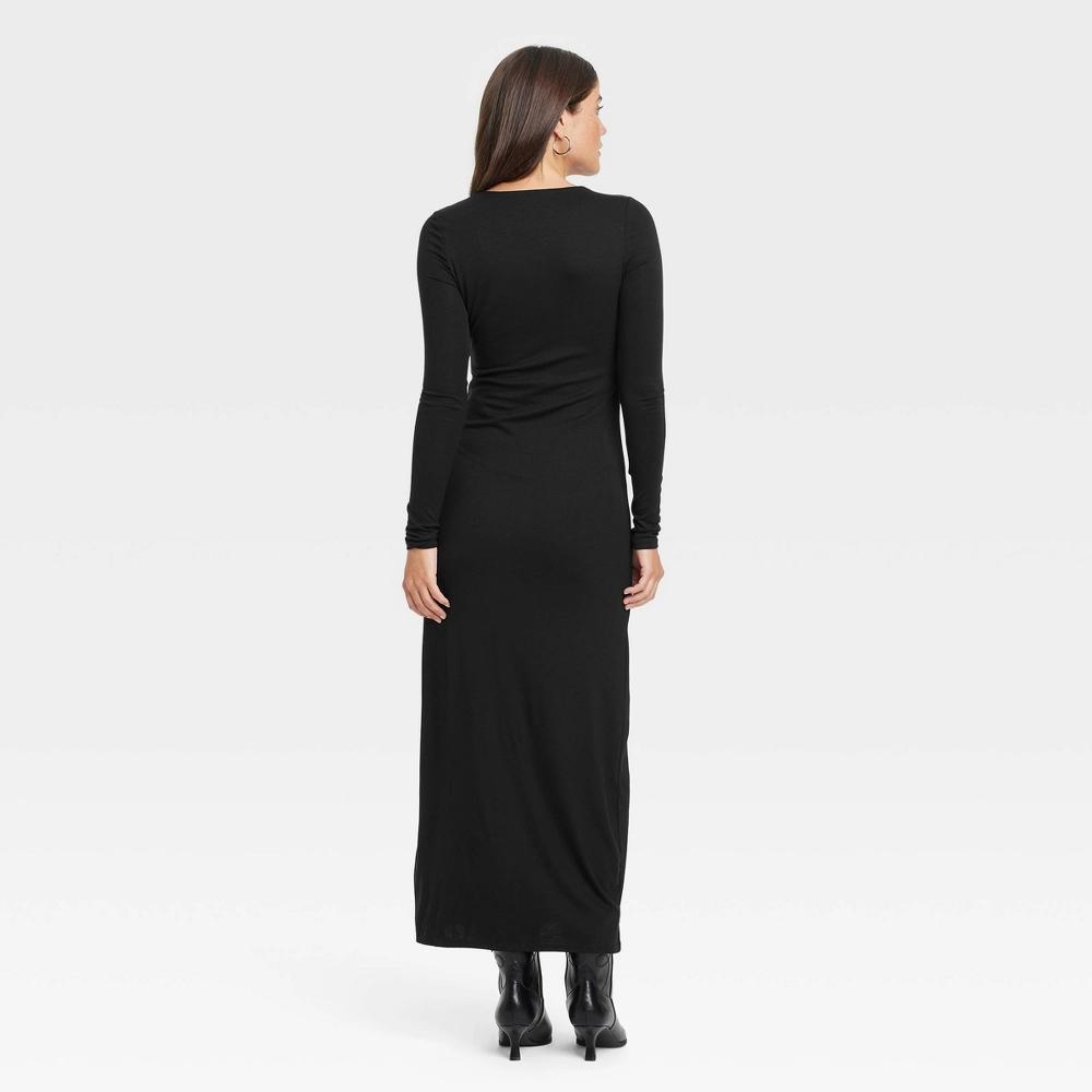 Womens Long Sleeve Knit Maxi T-Shirt Dress - Universal Thread Black L Product Image