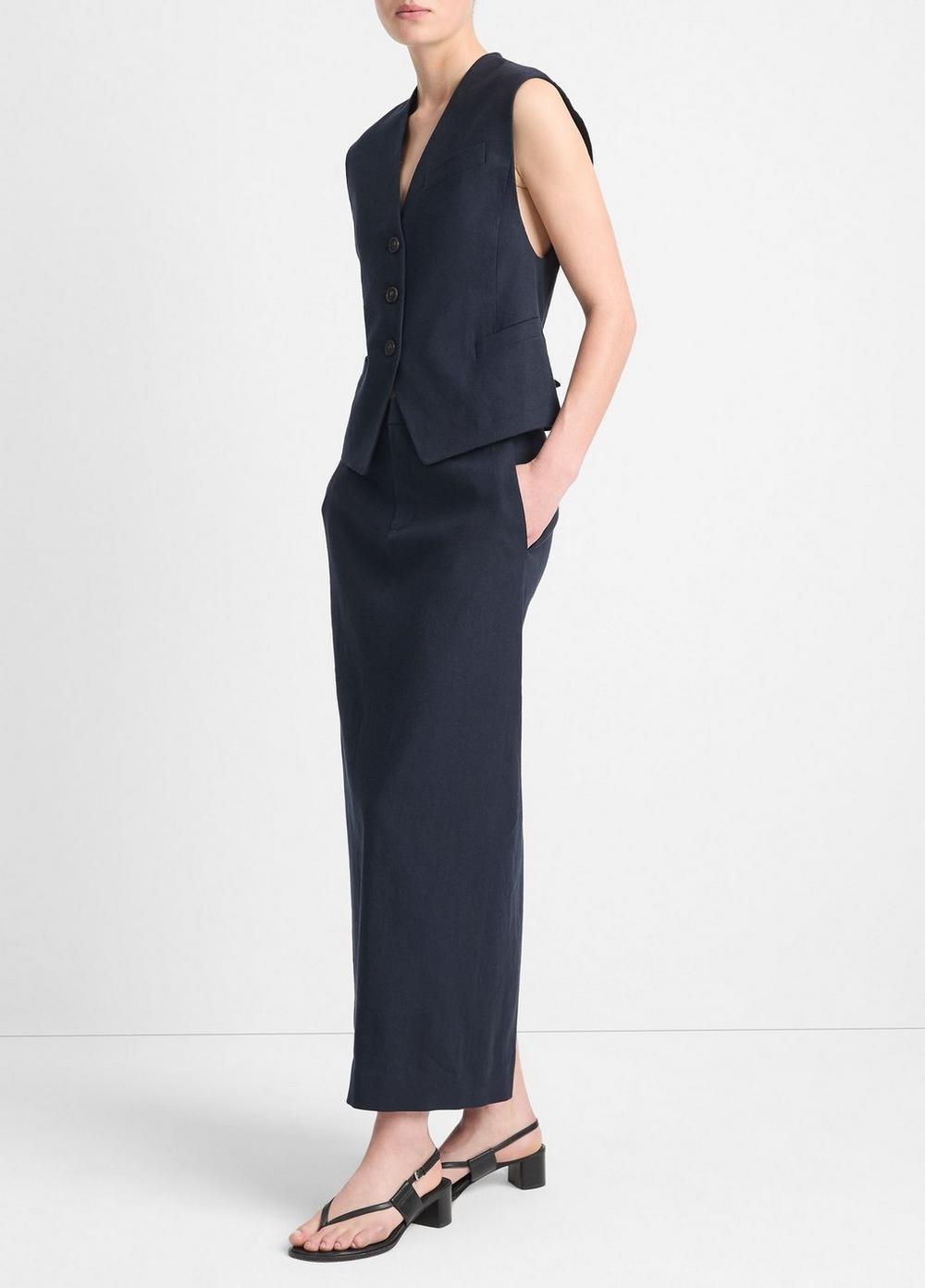 Womens Linen-Blend Mid-Rise Maxi Skirt, Dark Cliffside, Size 10 Vince Product Image