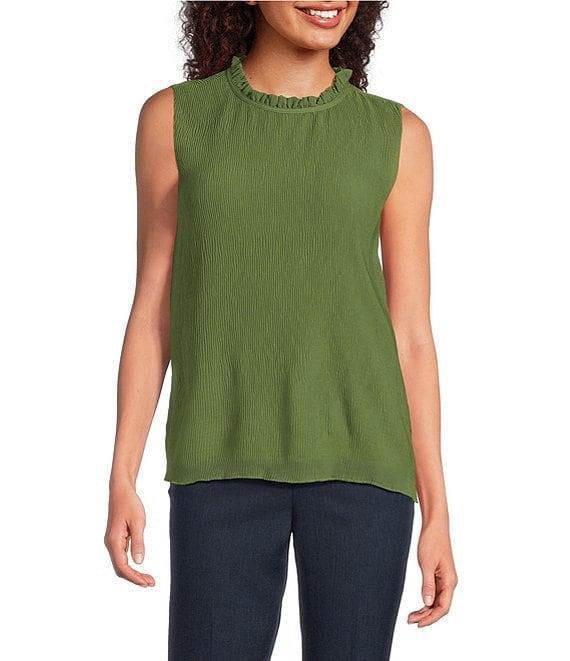 Calvin Klein Novelty Textured Ruffle Mock Neck Sleeveless Top Product Image