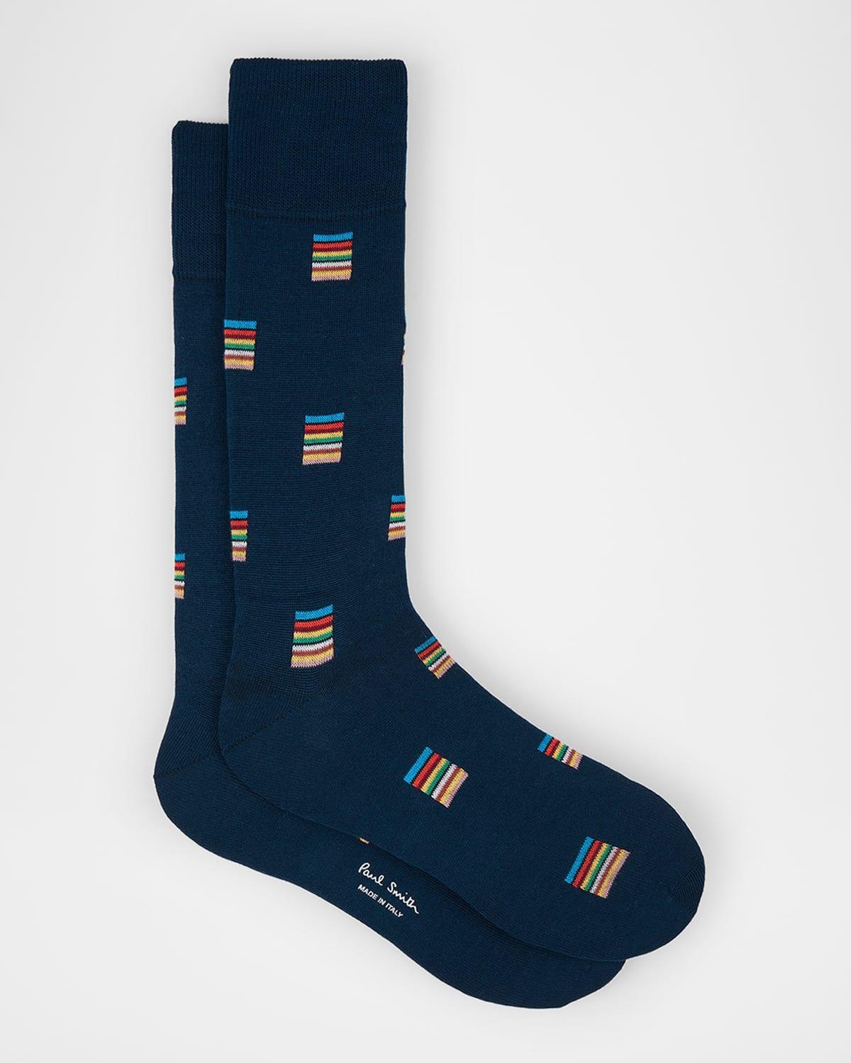 Mens Ilario Polka Dot Cotton-Stretch Crew Socks Product Image