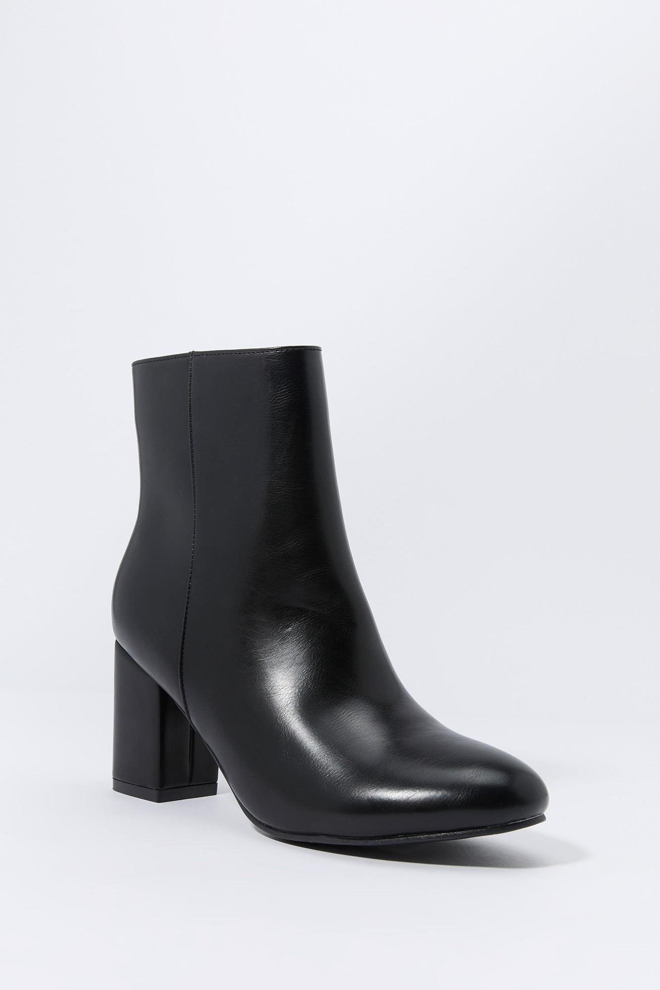 Faux-Leather Pointed Toe Heeled Bootie Female Product Image