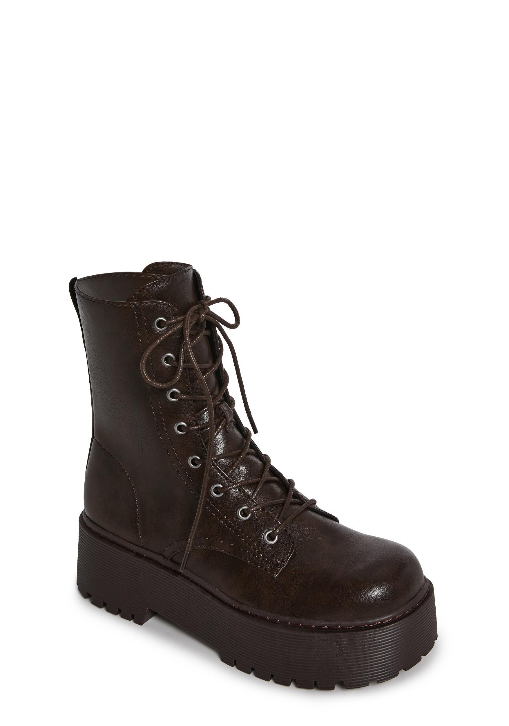 Vegan Leather Combat Boots Current Mood - Brown Product Image
