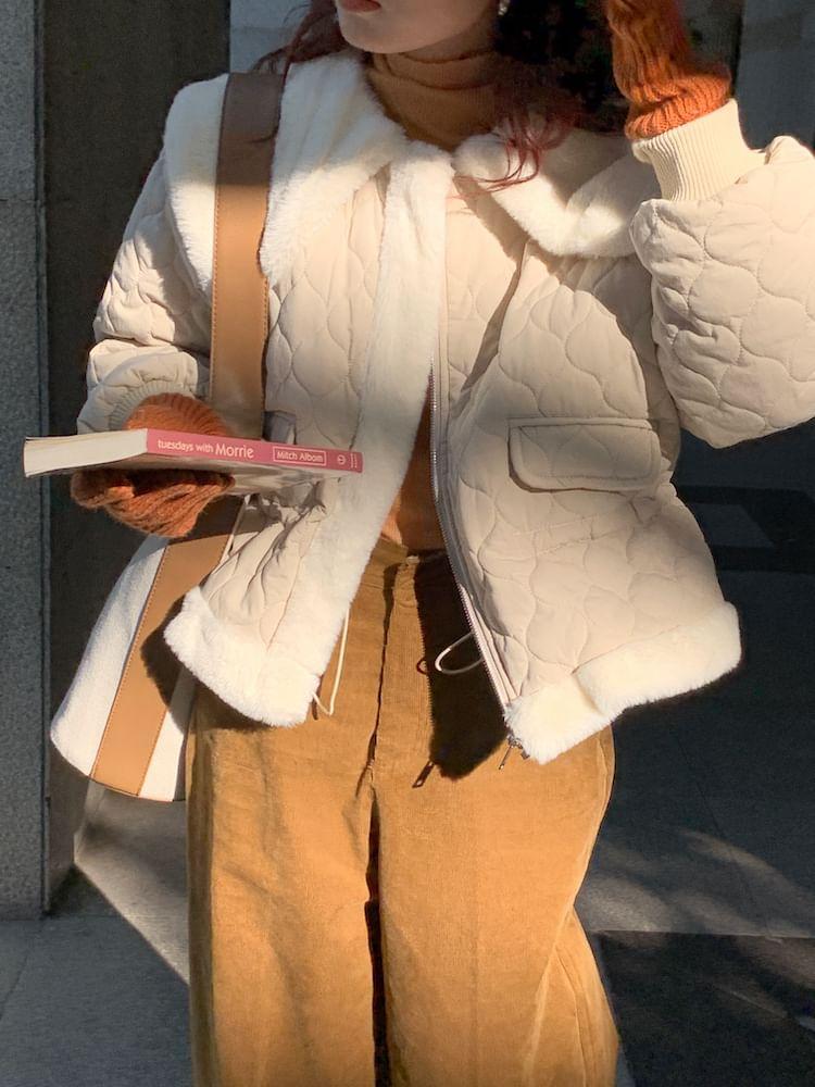 Plain Fluffy Trim Zip Jacket Product Image