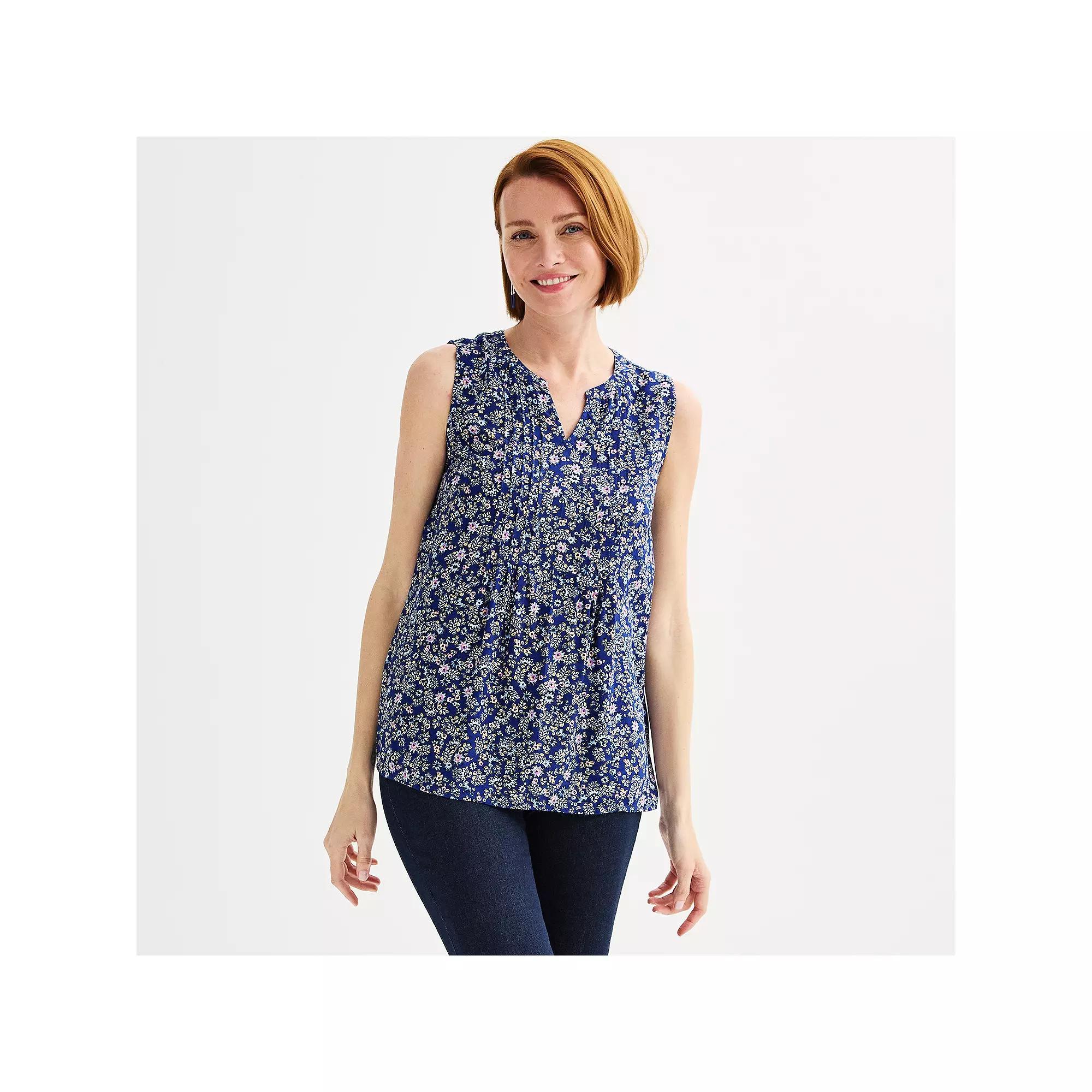 Petite Croft & Barrow Pintuck Sleeveless Shell Top, Womens Product Image
