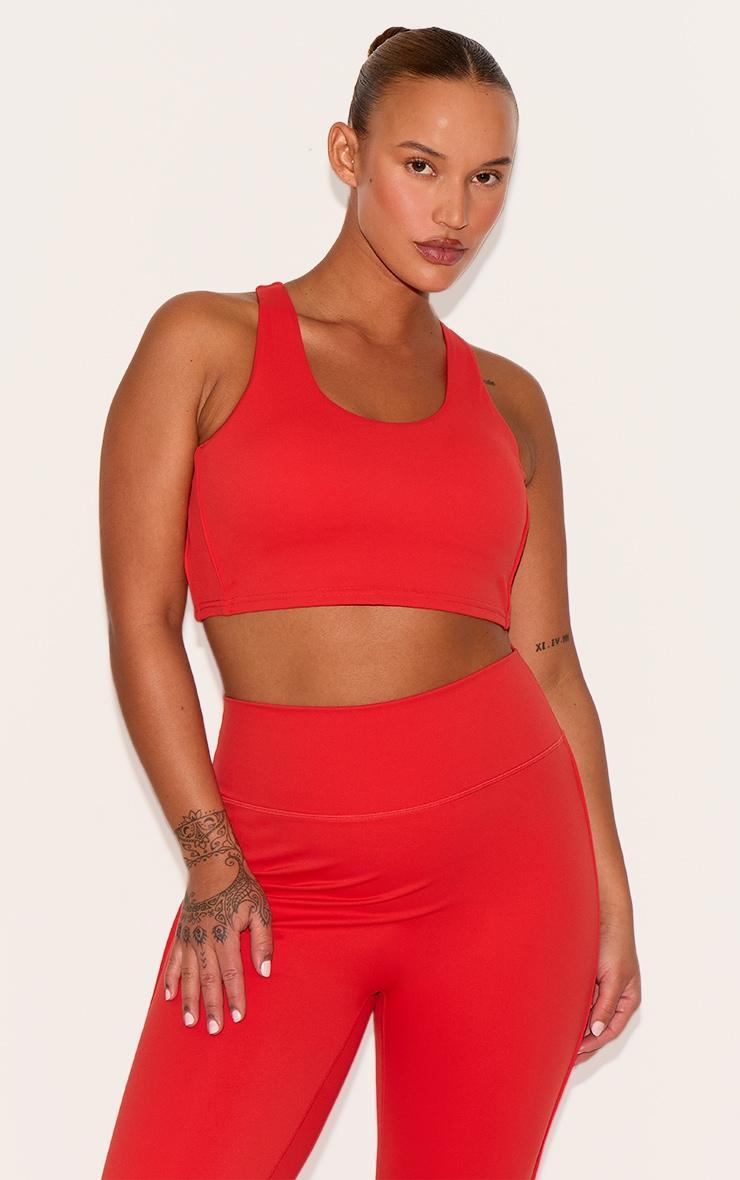  Red Sculpt Double Layer Padded Contrast Binding Sports Bra Product Image