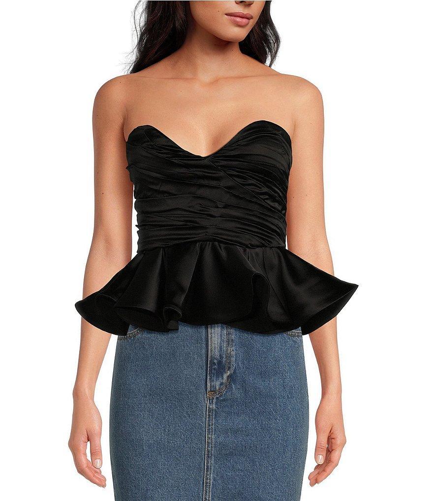 RONNY KOBO Tara Satin Sweetheart Neck Sleeveless Peplum Top Product Image