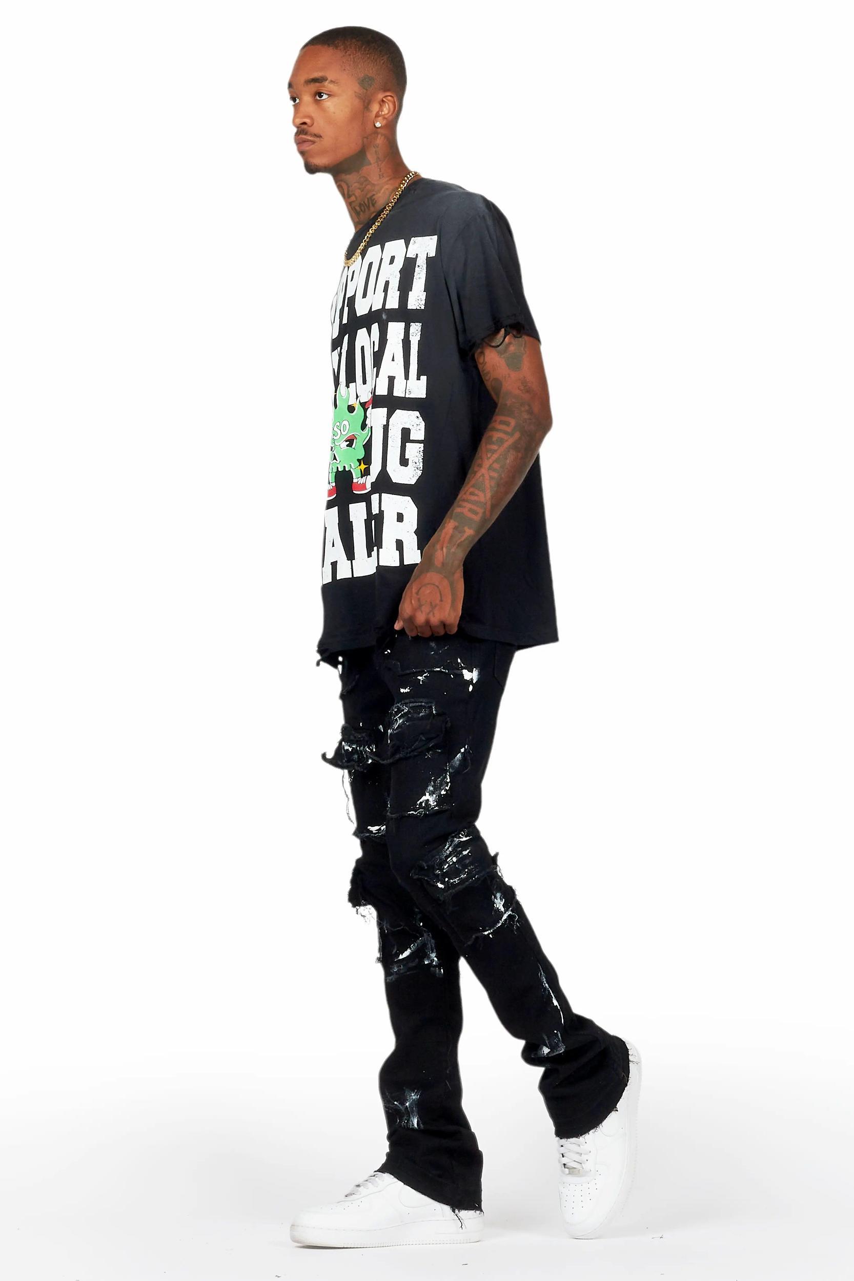 Tarl Black T-Shirt/Stacked Flare Jean Bundle Male Product Image