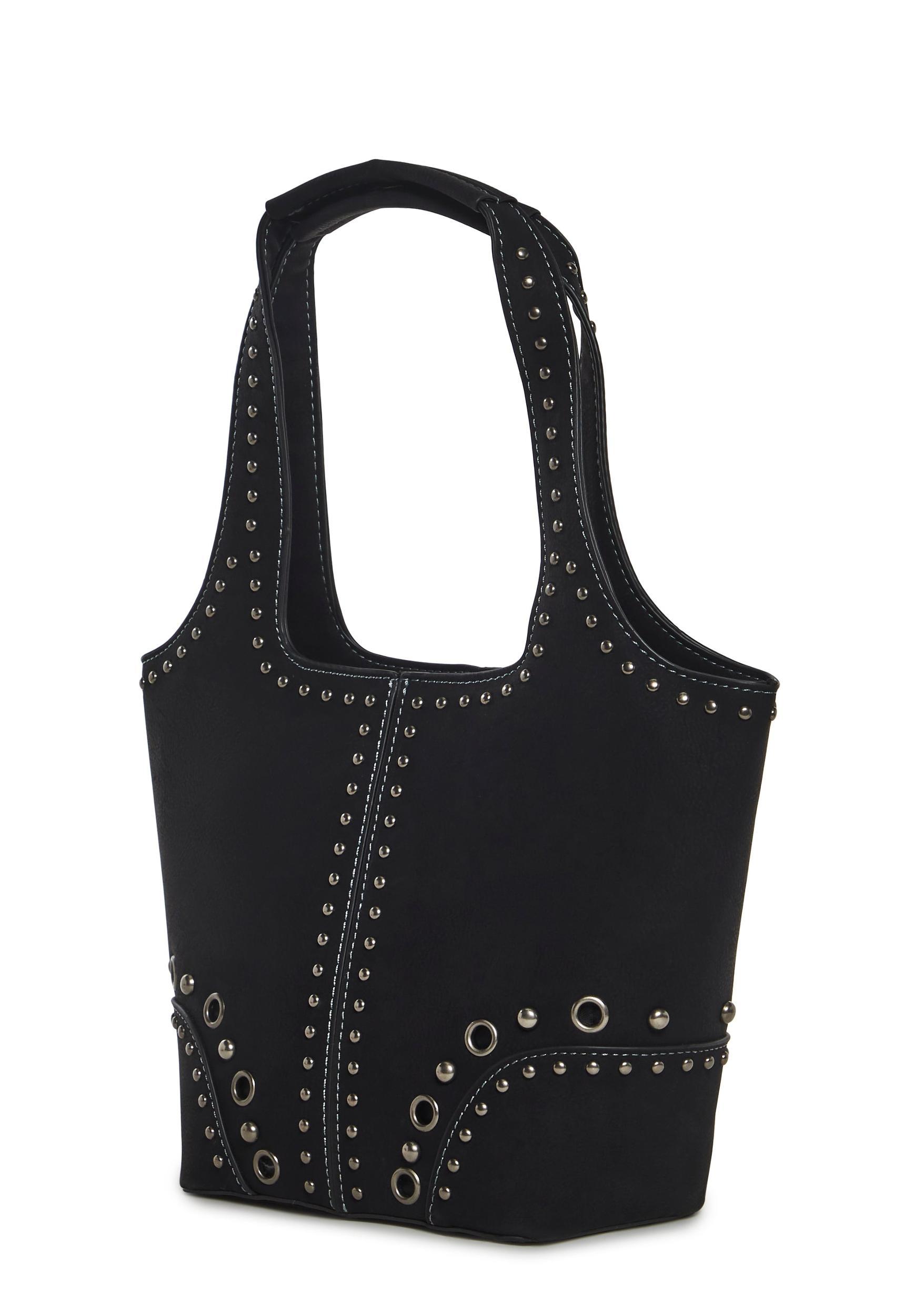 Vegan Leather Studded Bucket Bag Current Mood - Black Product Image