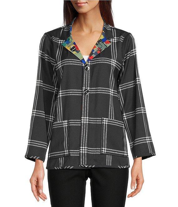 Ali Miles Woven Abstract Multi Print Stand Collar Long Sleeve Reversible Jacket Product Image