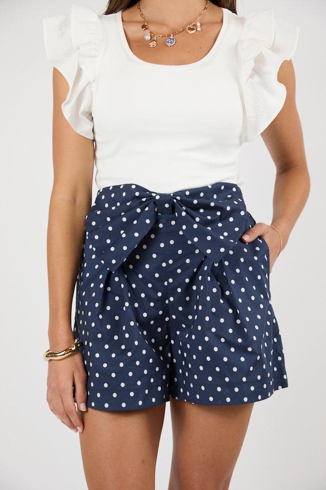 Enchanted Moments Navy Polka Dot Bow Shorts FINAL SALE Product Image