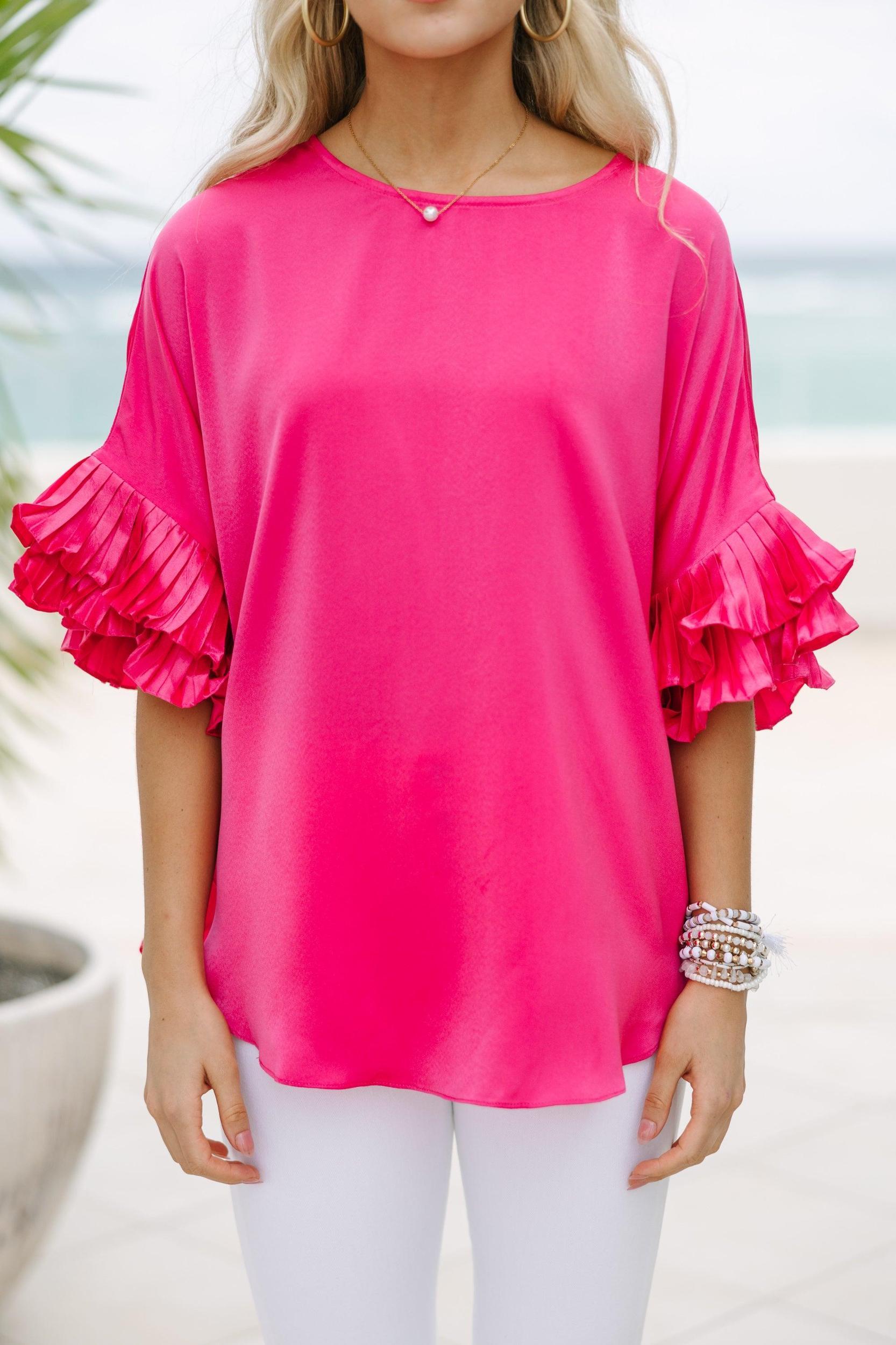 All The Frills Hot Pink Ruffled Blouse Female Product Image