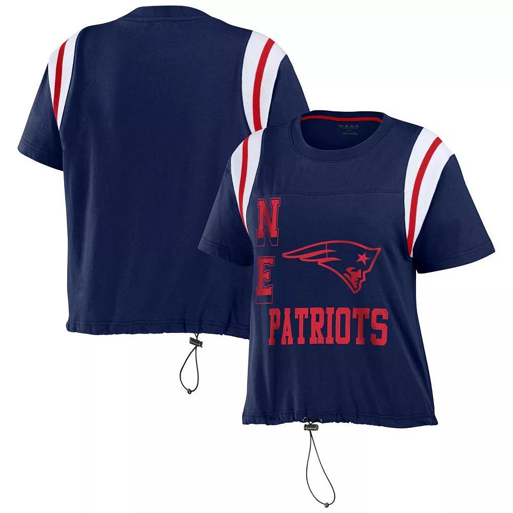 Women's WEAR by Erin Andrews Navy New England Patriots Cinched Colorblock T-Shirt, Size: XL, Blue Product Image