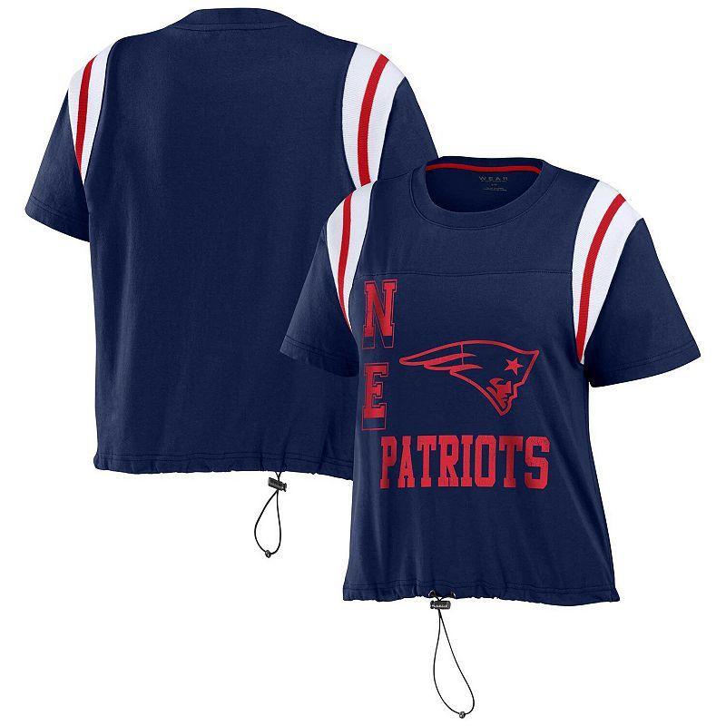 Women's WEAR by Erin Andrews Navy New England Patriots Cinched Colorblock T-Shirt, Size: XL, Blue Product Image