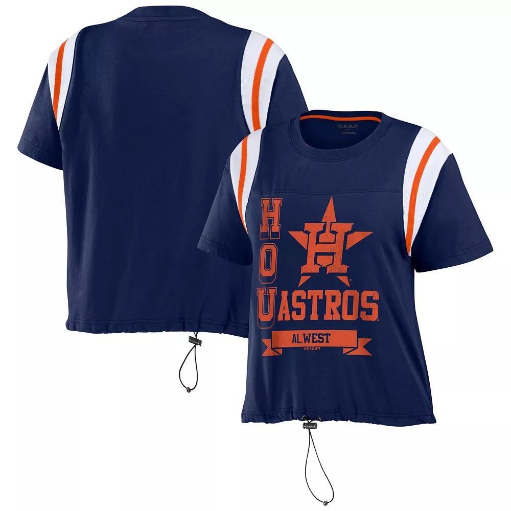 Women's WEAR by Erin Andrews Navy Cleveland Guardians Cinched Colorblock T-Shirt, Size: Large, Grd Blue Product Image