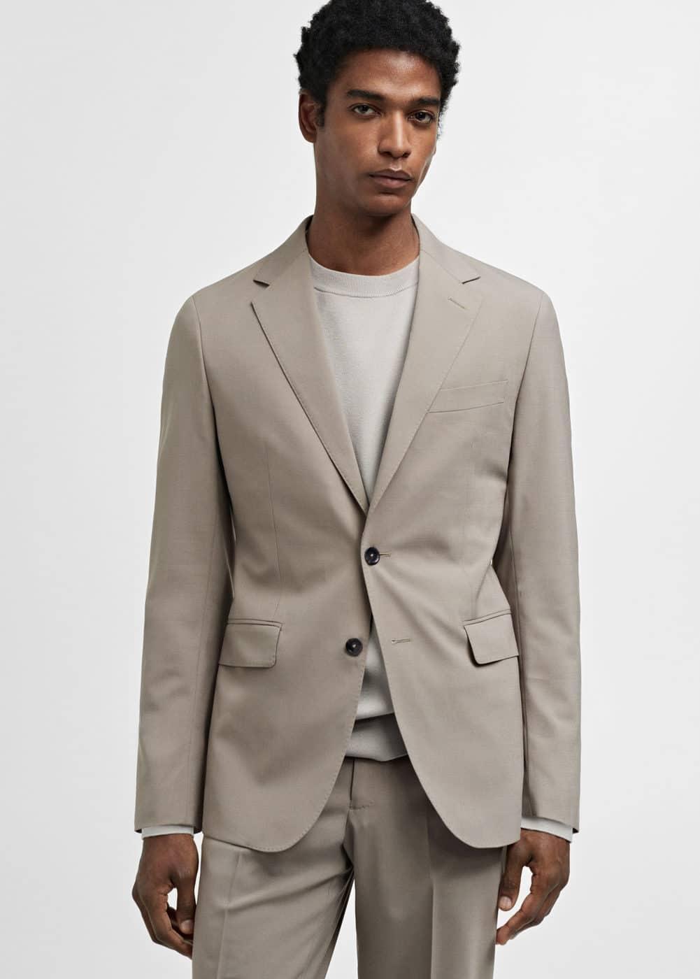 Mango Mens Slim-Fit Wool Suit Blazer - Light Product Image