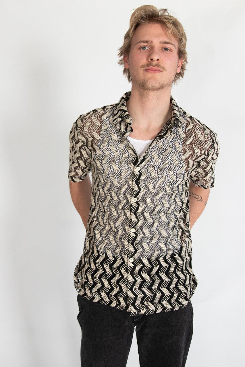 Zigzag Cabana Knit Button Up Shirt Product Image